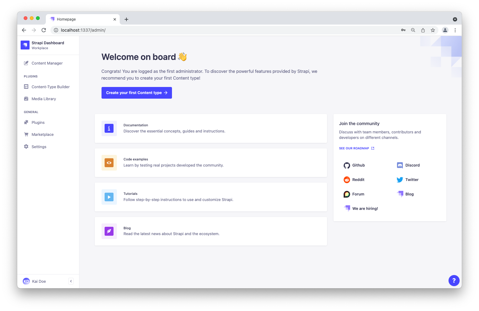 Admin panel screenshot: dashboard